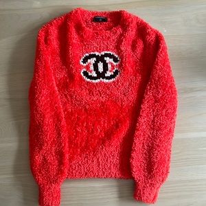 Red Fuzzy Sweater with Logo